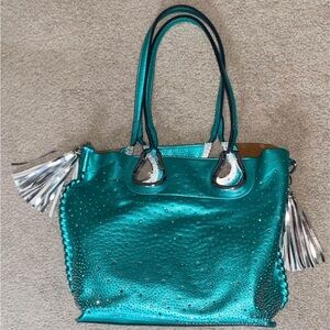 Teal and silver trim purse